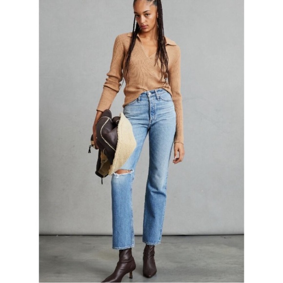 rag & bone Denim - Rag & Bone Alex High Rise Straight Leg Jeans Light Wash Distressed 90s Denim 27